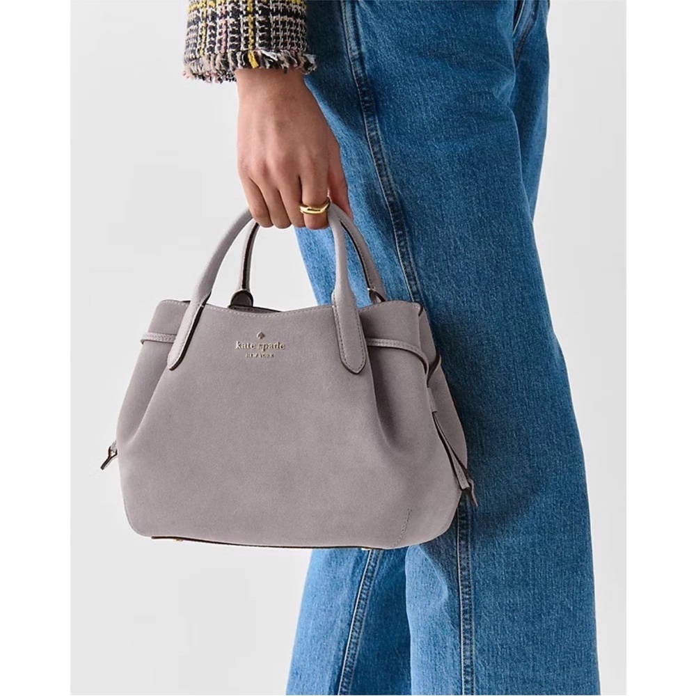 NWT Kate Spade NY â ď¸ Dumpling Suede Small Satchel Gray Leather Hare Grey New - Picture 2 of 13